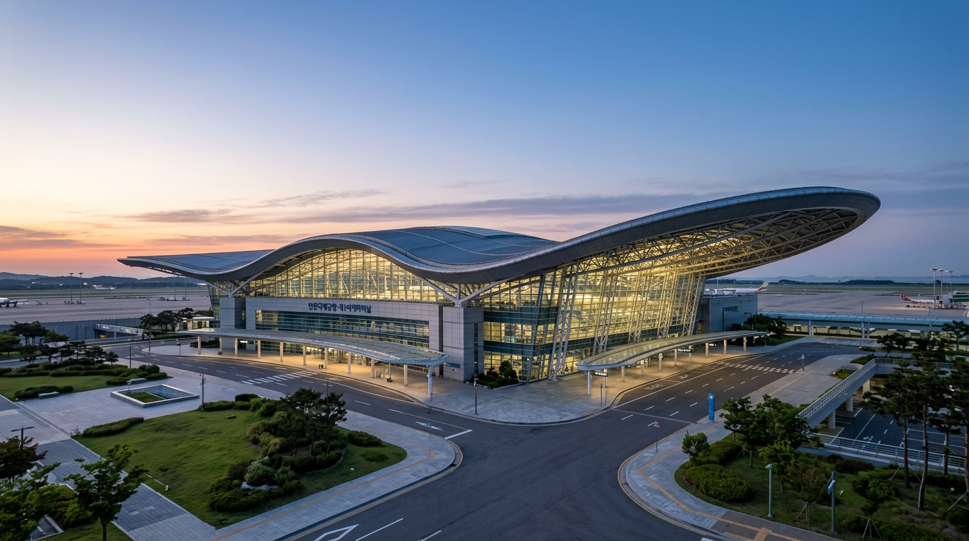 새벽 시간 인천공항 여객터미널 외관