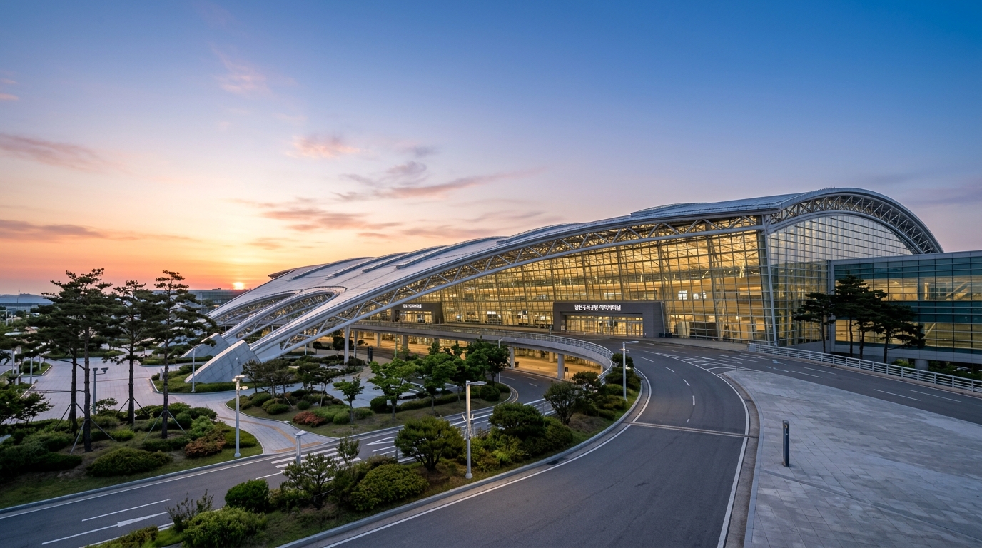 새벽의 인천공항 여객터미널 외관