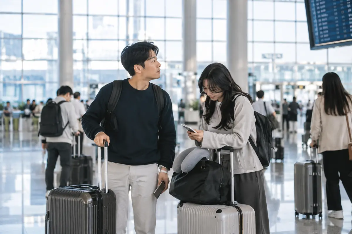 나주 공항 이동: 동행자와 짐을 함께 확인하는 공항 도착 준비