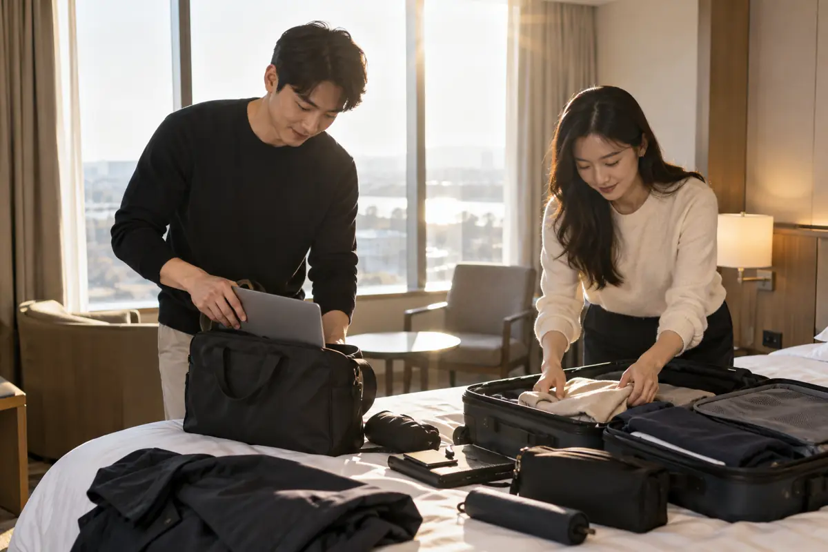 나주 공항 이동: 이동 중 필요한 소지품을 정리하는 준비 과정